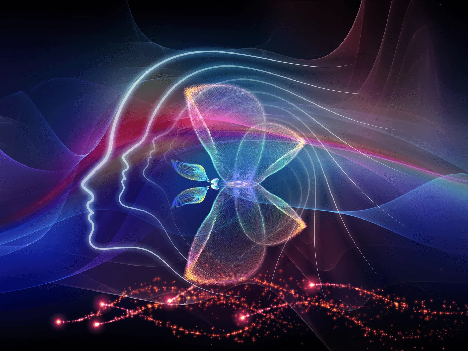 Abstract profile and luminous butterfly